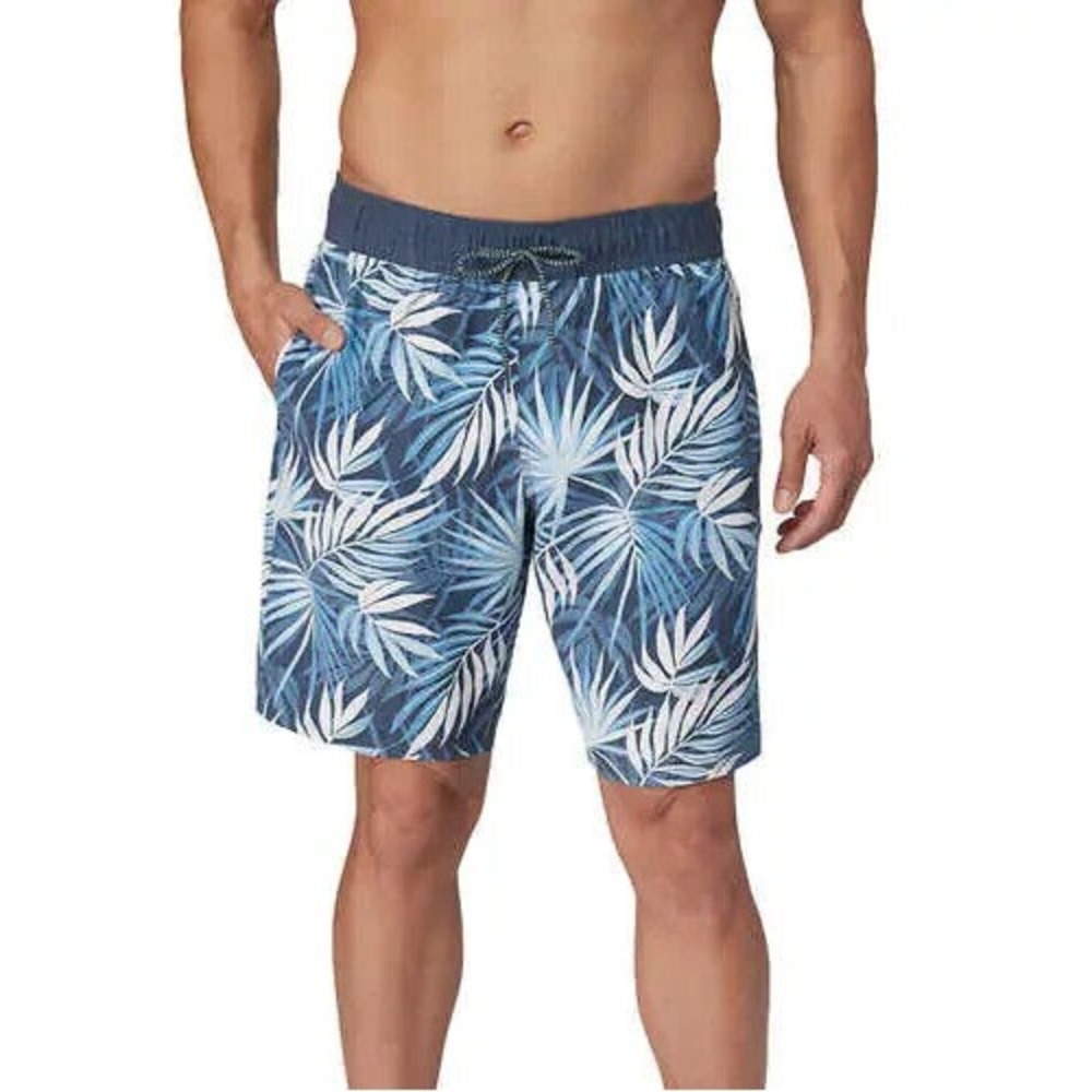 Hang Ten Swim Trunks Men Large Pockets Quick Dry Drawstring Stretch Denim Blues
